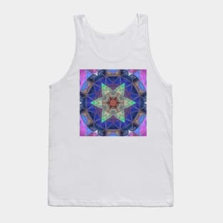 Mosaic Kaleidoscope Flower Teal Blue and Pink Tank Top